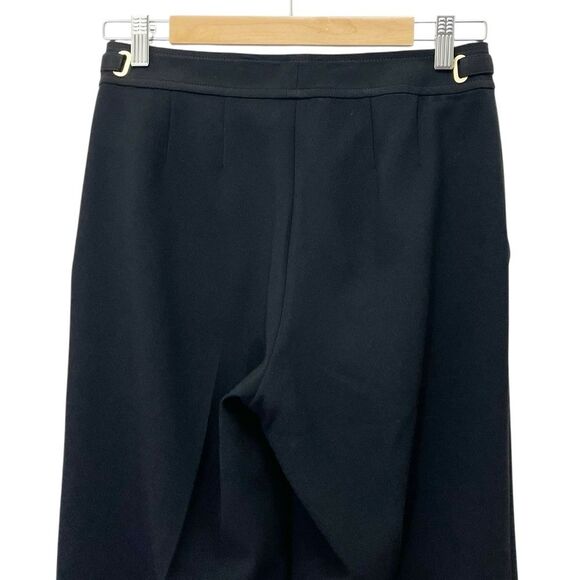 St. John Black Wide Leg Dress Pants Size 2 Nordstrom Gold Buckle Trim USA Made - Picture 6 of 11